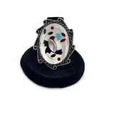 Size 7.5  Vintage Zuni Sterling Silver Mosaic Multi-Stone Inlay Ring (A021)