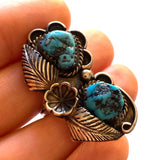 Vintage Navajo Kingman Turquoise Sterling Silver Leaf Ring, Size 7