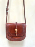 Vintage Boho Hand Tooled Leather Crossbody Bag/ Adjustable Strap