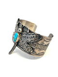 Navajo Bobby Johnson Heavy Sterling Silver & Turquoise Cuff Bracelet, Dragonfly Design