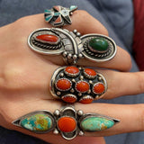 VTG Zuni Sterling Silver Thunderbird Turquoise Multi Stone Inlaid Ring Sz 5