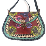 Mexican Tooled Leather Shoulder Bag/ Adjustable Strap, Boho Bag