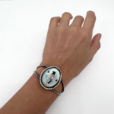 Vintage Zuni Native American Sterling Silver Mother of Pearl Cuff Bracelet, 26 Grams B039