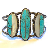 Norman Lee Vintage Navajo Turquoise & MOP  Inlay Sterling Silver Bracelet/ Cuff B020