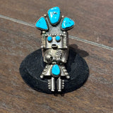 Vintage Navajo Kachina Turquoise Sterling Silver Ring, Size 8.5