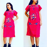 Vintage Mexican Dress / Embroidered Caftan/ Floral Embroidery