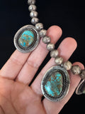 Vintage Native American Sterling Silver & Nevada Turquoise Pendant Necklace