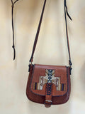 Vintage Leather Crossbody Bag, Southwestern Style, Woven Textile Leather Purse