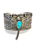 Navajo Bobby Johnson Heavy Sterling Silver & Turquoise Cuff Bracelet, Dragonfly Design