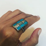 Zuni Multi-Stone Inlay Sterling Silver Ring, Size 9.75
