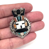 Huge Southwest Vintage Sterling Silver Multi Stone Inlay Kachina Ring, (R017)