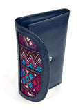 Leather Trifold Wallet, Embroidered Design Wallet With Check Book Slit