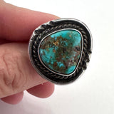 Size 6.75  Vintage Nevada Turquoise Sterling Silver Ring (A052)