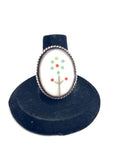 Old Pawn Sterling Silver & Mother Of Pearl Wildflower Inlay Zuni Ring (R055)