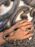 Navajo Sterling and Onyx Slave Bracelet, Ring Size 8.5