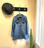 Embellished Denim Jacket, Vintage African Textiles, Boho Jean Jacket