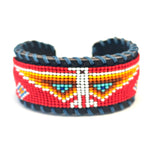 Unisex Leather Beaded Wide Cuff Bracelet / Bead Work Design