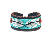 Unisex Leather Beaded Wide Cuff Bracelet / Bead Work Design