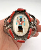 Vintage Kachina Sterling Silver Cuff Bracelet, Multi Stone Inlay, Signed Ivan V
