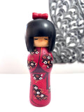 Vintage Japanese Kokeshi Doll, Red Kimono, Handmade Wooden Girl (8'')
