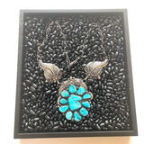 Vintage Huge Navajo Sterling Silver Turquoise Squash Blossom Necklace (N002)