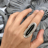 Vintage  Sterling Navajo Black Onyx Elongated Ring Size 7 (A059)