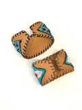 Unisex Leather Beaded Wide Cuff Bracelet / Bead Work, Fox Design