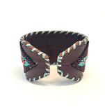 Unisex Leather Beaded Wide Cuff Bracelet / Bead Work Design