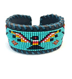 Unisex Leather Beaded Wide Cuff Bracelet / Bead Work Design
