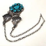 Vintage Huge Navajo Sterling Silver Turquoise Squash Blossom Necklace (N002)