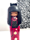 9'' Kokeshi Doll /Vintage Japanese Art/ Handmade / Wood Carved Girl Doll
