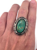 Sz 9 Vintage Navajo Sterling Silver and Green Turquoise Ring. Big and Bold