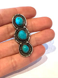 Sz 6, Vintage Navajo Southwestern Sterling Silver & Turquoise 3 Stone Ring (A009)