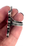 Vintage Native American Sterling Silver Red Spiny Oyster Butterfly Ring Signed
