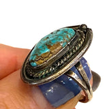 Sz. 6.25 Vintage Native American Sterling Silver Turquoise Ring, A086