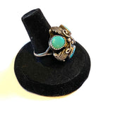 Size 8, Vintage Native American Turquoise & Sterling Silver Dome-Shaped Ring, Signed MR, A096