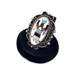 Vintage Sterling Silver Kachina Dancer Ring, Mother of Pearl Inlay, Size 7.25