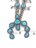 Vintage Navajo Sterling Silver & Morenci Turquoise Squash Blossom Necklace, 205 Grams (N041)