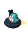 Size 14 Vintage Men's Native American Sterling Silver Turquoise Ring, Signed, Shadowbox Ring
