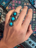 Sz 6, Vintage Navajo Southwestern Sterling Silver & Turquoise 3 Stone Ring (A009)