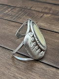 Vintage Sterling Silver & Mother of Pearl Solid Cuff Bracelet, 57 Grams, Navajo Bracelet