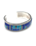 Vintage Native American Navajo Sterling Silver Turquoise Lapis Inlay Cuff Bracelet By Frank Chee