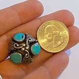 Size 8, Vintage Native American Turquoise & Sterling Silver Dome-Shaped Ring, Signed MR, A096