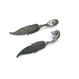 Vintage Southwest Sterling Silver & Mother of Pearl Earrings, Feather Design (E009)