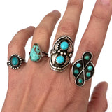 Vintage Sterling Silver Zuni Turquoise Snake Eye Statement Ring Size 8.75 - 5 grams