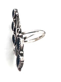 Size 9, Vintage Native American Sterling Silver Ring with Onyx Stones