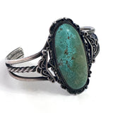 Vintage Native American Sterling Silver & Turquoise Cuff Bracelet Circa 1930s / 1940s (B002)