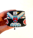 Unisex Leather Beaded Wide Cuff Bracelet With Adjustable Strap/ Bead Work Design