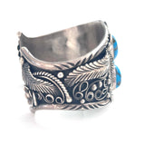 Vintage Native American Turquoise Ornate Sterling Silver Squash Blossom Cuff Bracelet B022