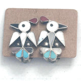 Vintage Zuni Sterling silver channel inlaid bird clip-on earrings